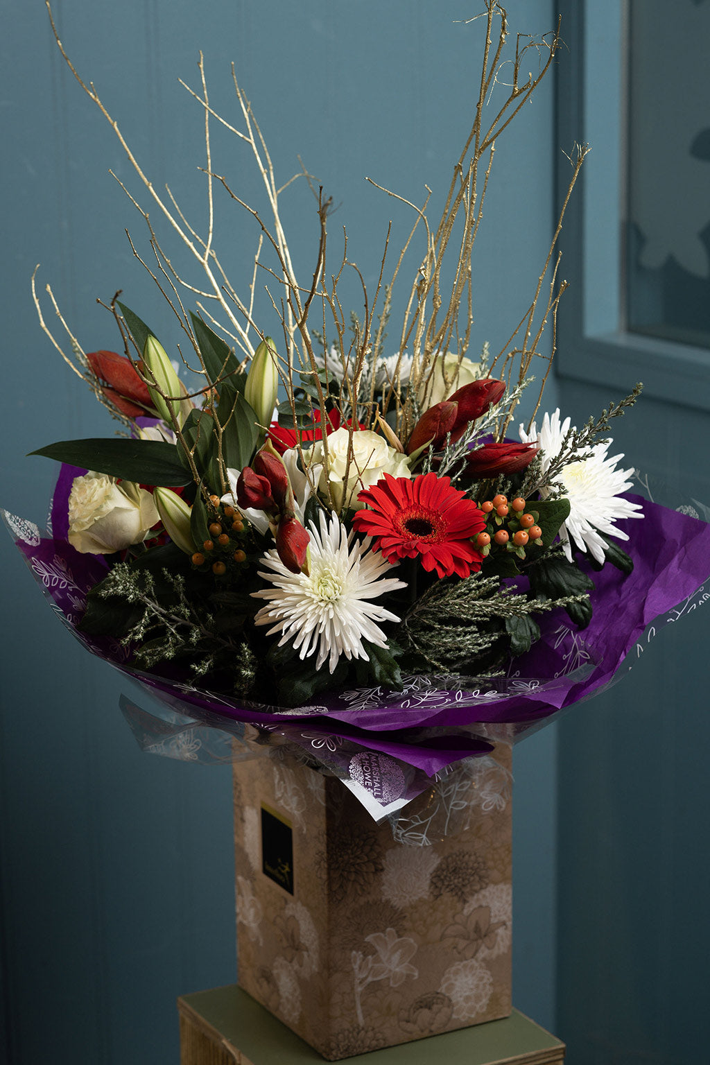 Christmas Amaryllis Hand Tied Bouquet
